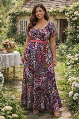 Vintage Saks Fifth Avenue Empire Waist Puff Sleeve Floral Maxi Dress Size 16